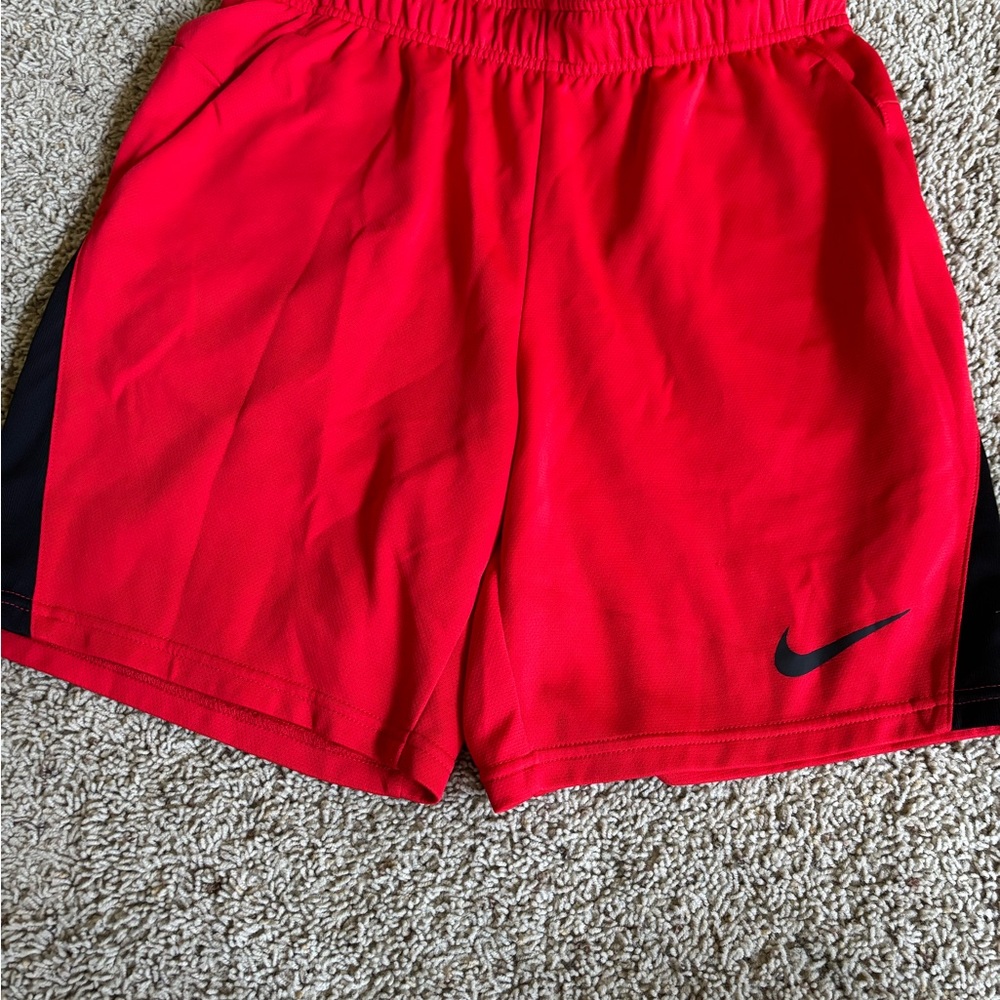 Men’s Medium Nike Red Athletic Shorts with Black Swoosh